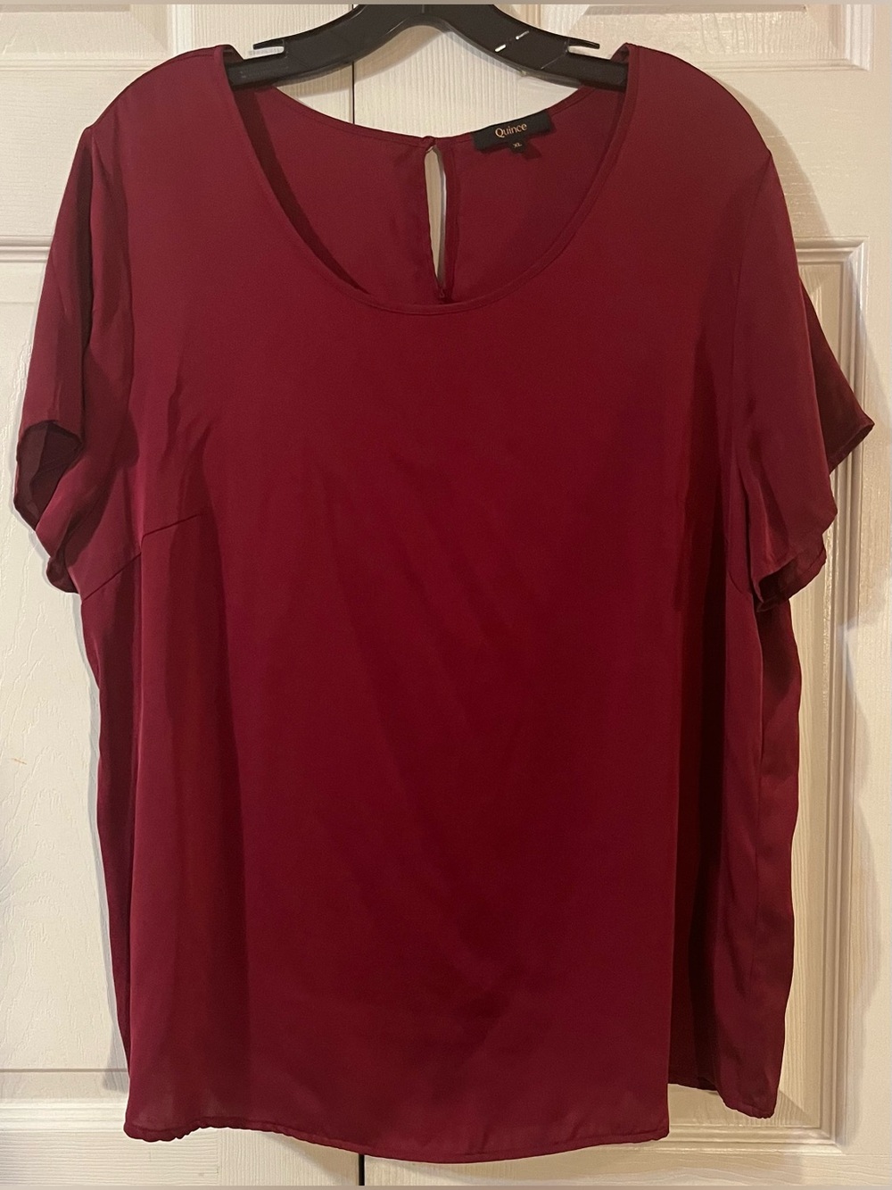 Quince Women’s Stretch Silk Tee Burgundy Size XL